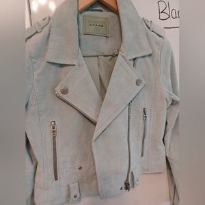 Women's Blank NYC Light Green Leather Jacket, Size Small